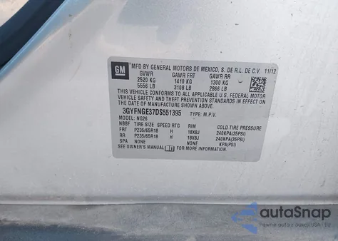 2013 Cadillac Srx Luxury Collection z USA, uszkodzony, nr VIN 3GYFNGE37DS551395